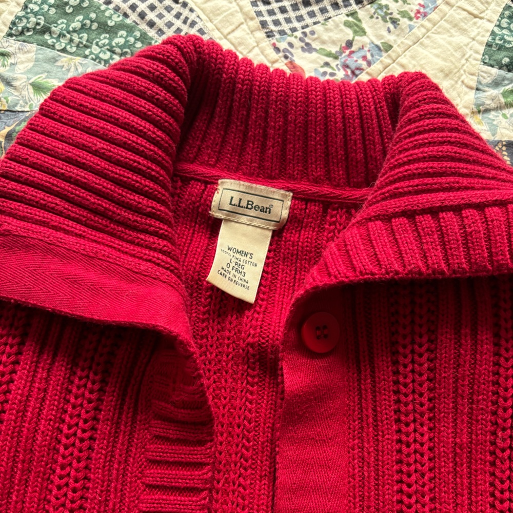 L.L. Bean Women’s Red Ribbed Button-Up Cardigan - Picture 3 of 3